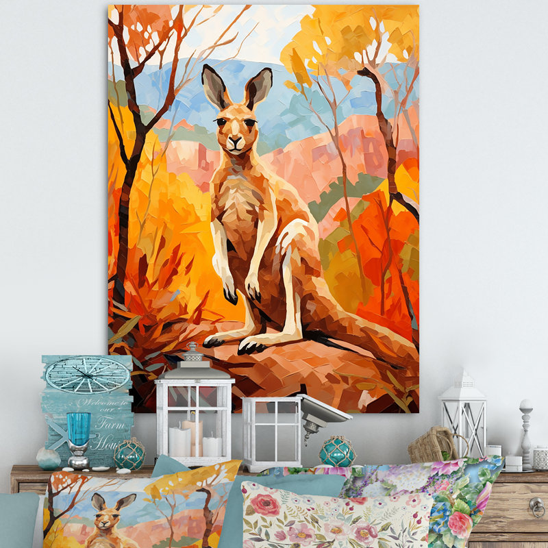 «Colorful Kangaroo Kingdom», reproduction sur toile, Toile tendue, H 32 po x l 16 po x P 1 po
