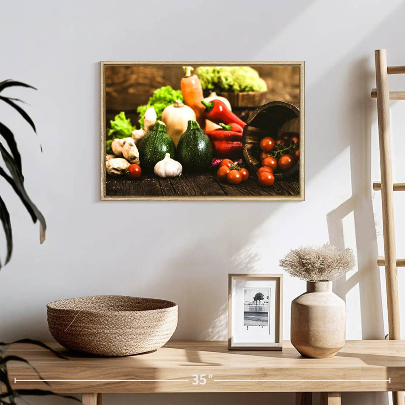 Légumes frais de la ferme, Cadre flottant en bois naturel, 19 po x 13 po
