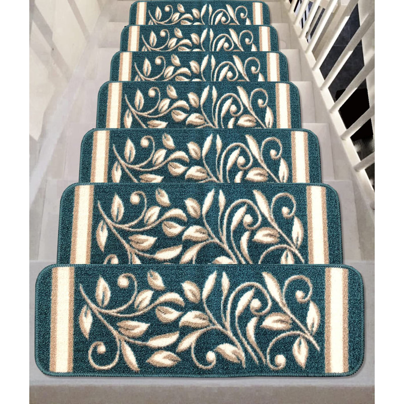 Tapis d'escalier antidérapant Doli, Turquoise, Ensemble de 7