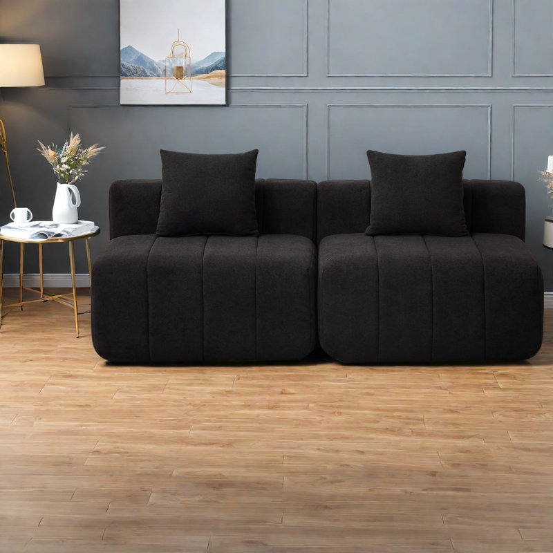 Compression Sectionals, Black Chenille Modular Modern Sofa for Home