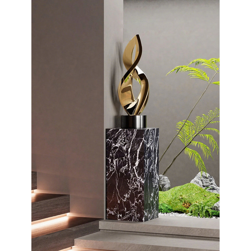 Modern Electroplated Golden Abstract Fibreglass Marble Base Decorative Item