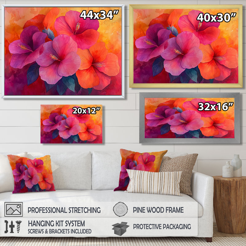 Hibiscus Vivid Hues, Reproduction encadrée d'une seule photo, H 30 po x l 40 po, Noir, noir, noir, noir