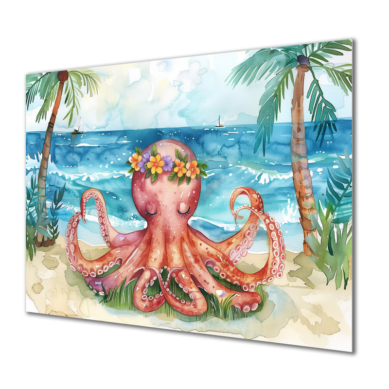 Pieuvre méditant sur la plage à Hawaï - Pieuvre / calmar, art mural, salon, Métal métal, H 30 po x l 40 po x P 1,5 po