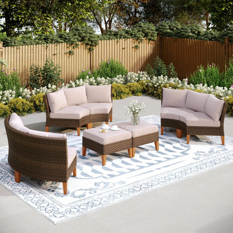 All Weather Wicker/Rattan 8 - Person Seating Group with Cushion, Beige
