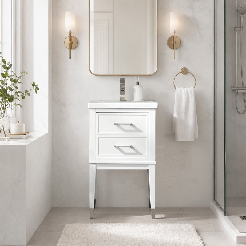 Ensemble de meuble-lavabo simple autoportant 20 po avec plateau en céramique Deon, Blanc, 34" H x 20" W x 16" D