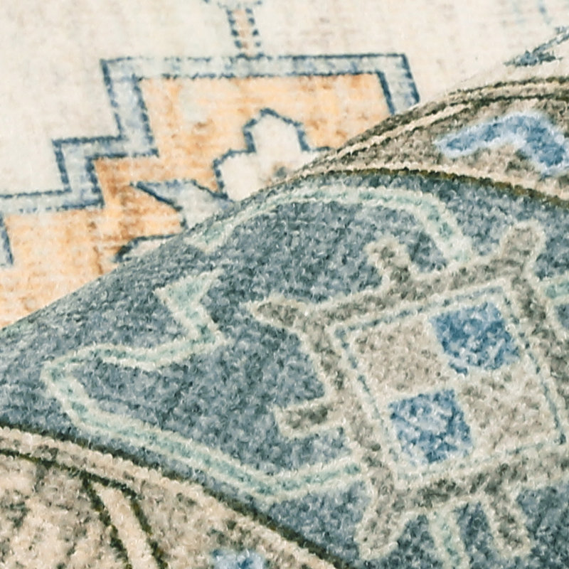 2'x6' Vintage Medallion Washable Rug, Non-Slip Low Pile Foldable Floor Mat for Hallway, Green, Runner 2' x 6'