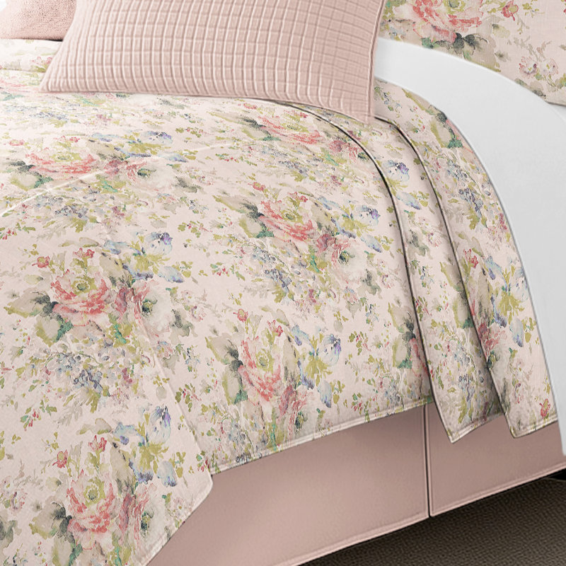 Ensemble d’édredon Faye, Édredon simple et 1 taie décorative, Rose / beige / vert floral