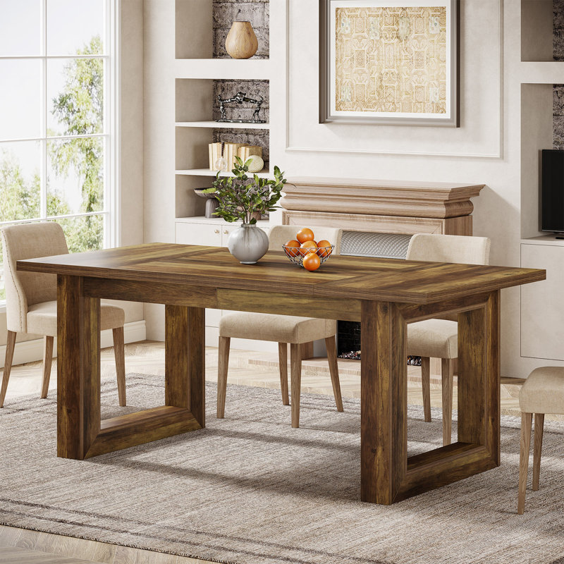63-Inch Wood Farmhouse Dining Table, Brown
