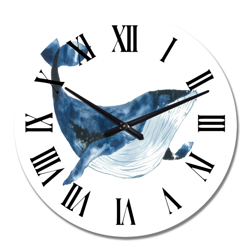 Cachalot bleu sur fond blanc VI - Horloge murale nautique et côtière, Moyen