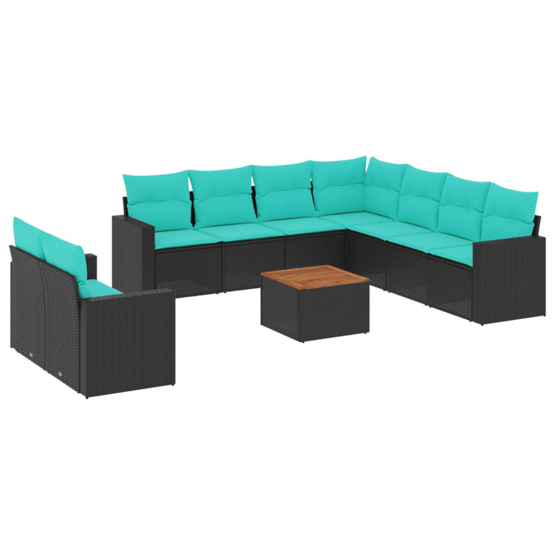  Ensemble de canapé de patio 10 pièces avec coussins en rotin de polyester noir