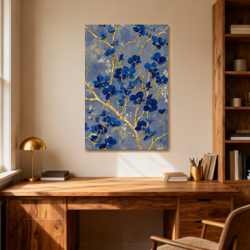 Plants &Flowers Blue Flowers On Gold Branches Pattern