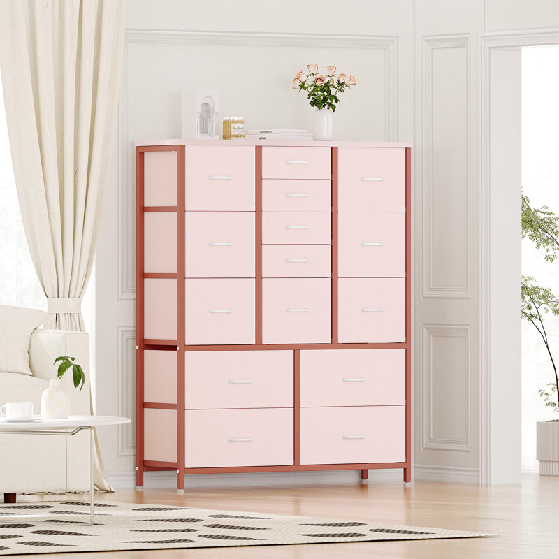 Commode 15 tiroirs Brietta, Rose