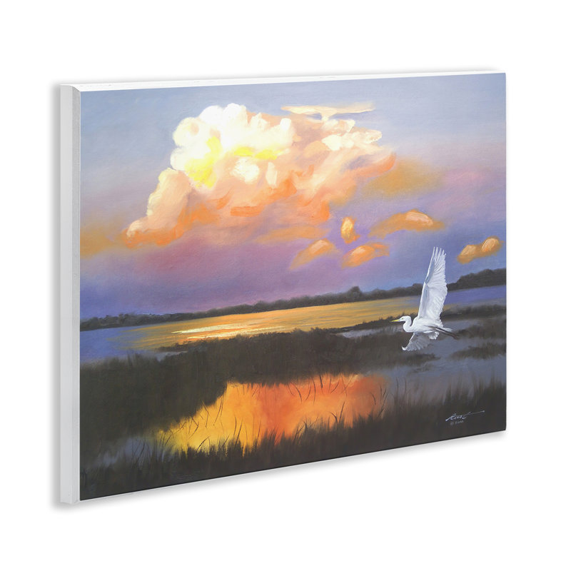 «Egret Over Cloudy Reflection» par D. Rust