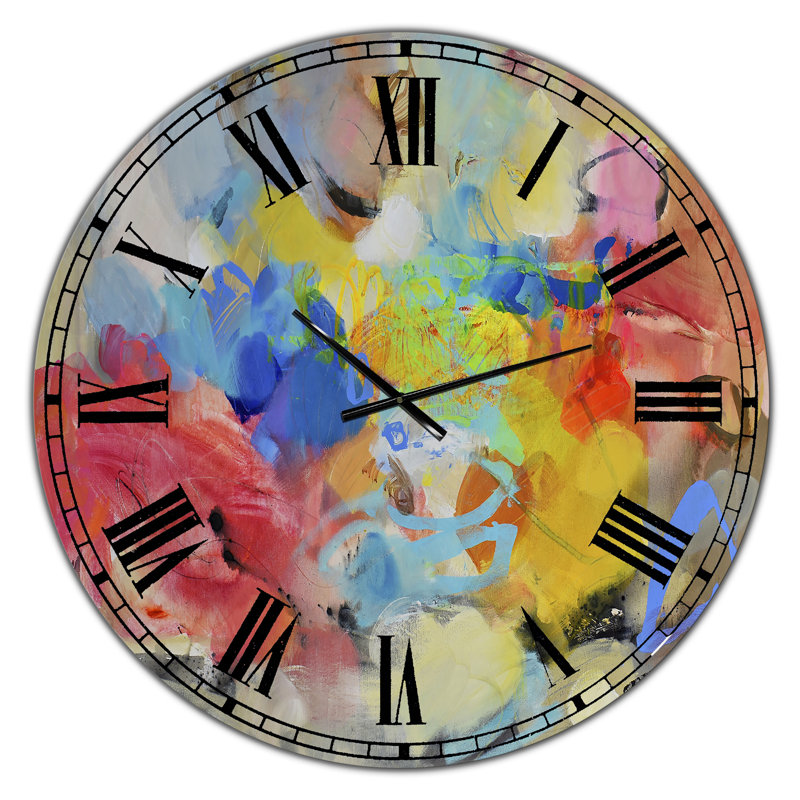 Horloge murale moderne surdimensionnée bleue et jaune Spatters III, Grand