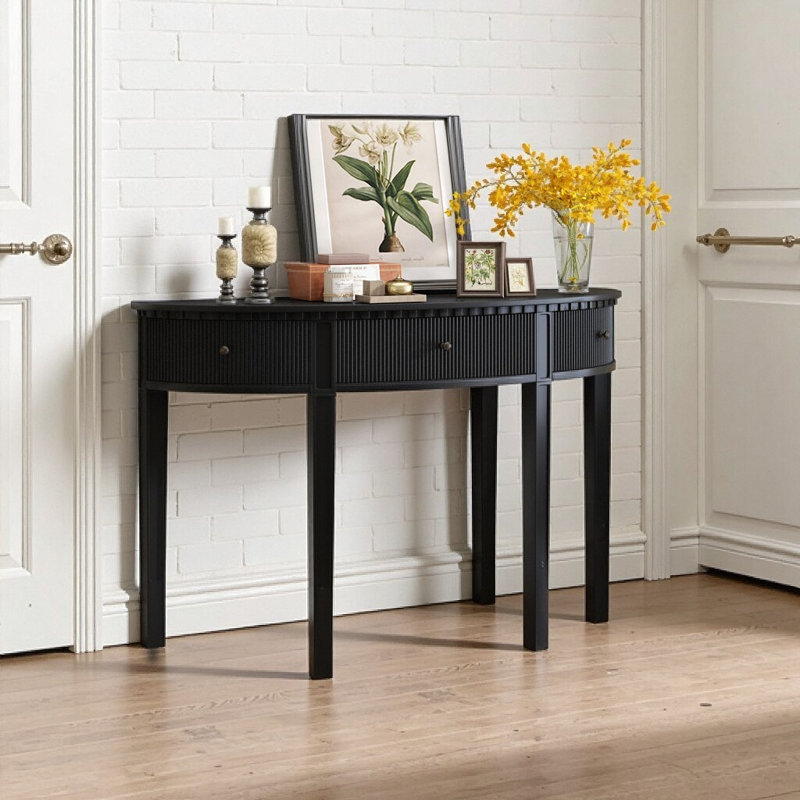 Console à pieds en pin noir minimaliste avec tiroirs à rayures verticales - Solution de rangement, Noir