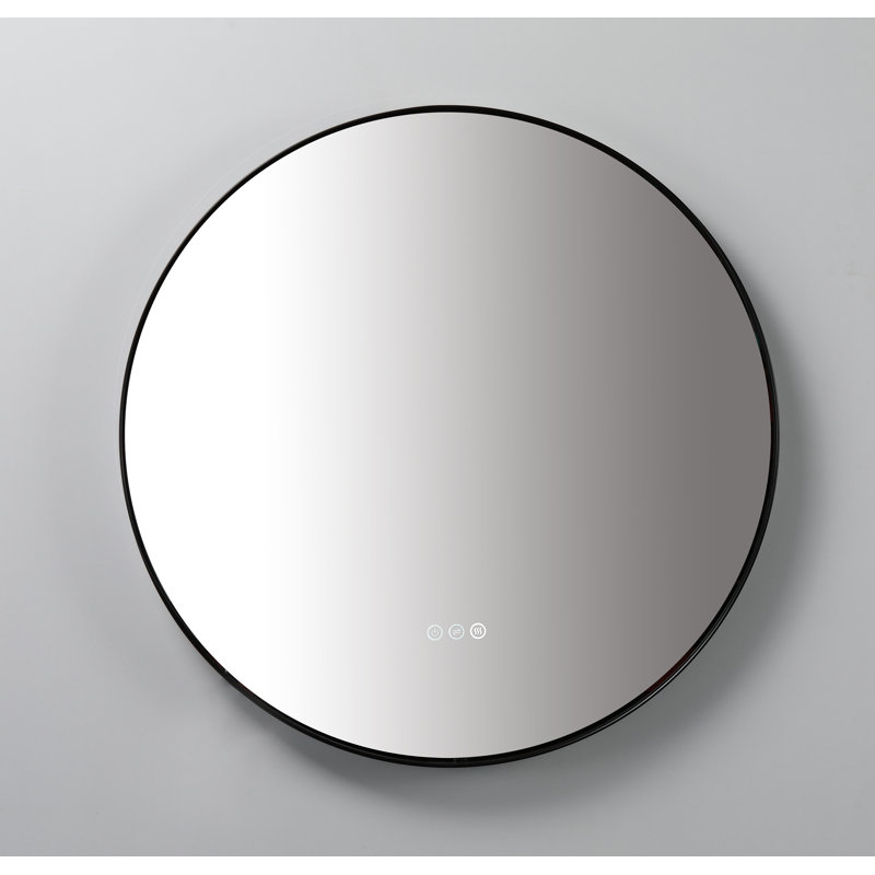 Shell LED Mirror, Matte Black, Round, 35.43" x 35.43"