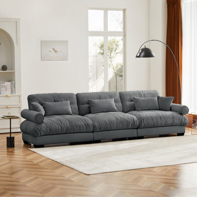 Extra Large 3 Seat Modern Velvet Sofa, Oversize Sofa, Clould Like Comfortable Seat And Back Support, With Waist Pillows And Throw Pillows