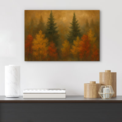 Autumn Forest Landscape Warm Golden Trees Nature Serenity – Pictures Framed Canvas Print Wall Art