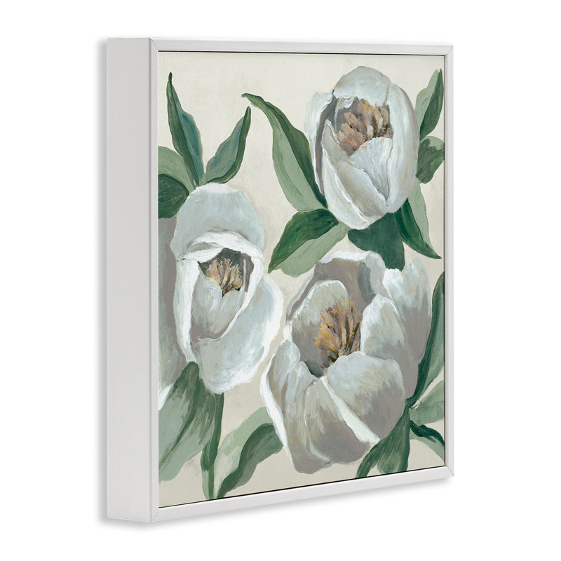  Pivoine ronde blanche encadrée par Jacob Q, H 24 po x l 24 po, Estampe numérique encadrée blanc bord de mer
