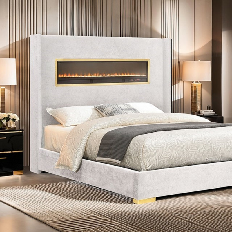 Lit tapissier Ameer, Blanc, Grand