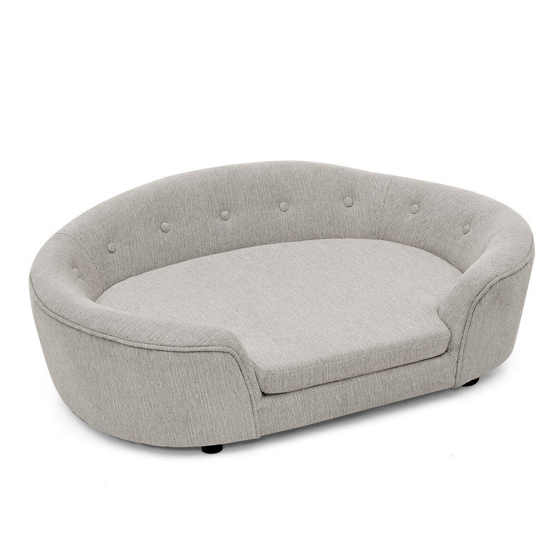 Canapé capitonné ovale pour chiens de taille moyenne / grande, canapé bouclé semi-fermé avec coussin antidérapant, gris clair