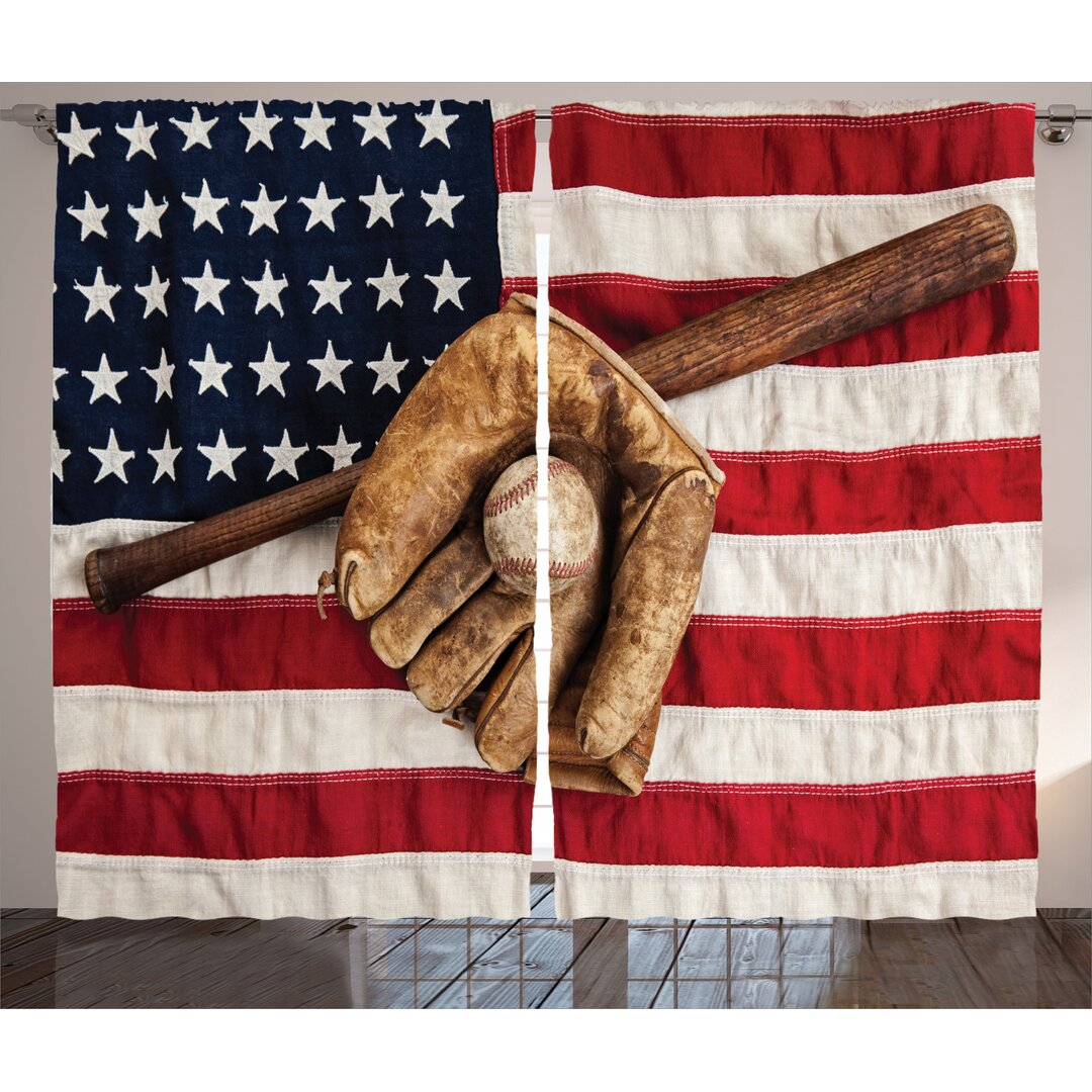 Rustikaler Vorhang, Schmutz-Baseball, Amerikanische Flagge, Braun Blau Rot