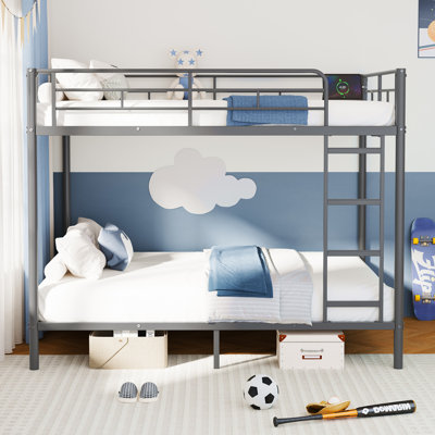 Lit superposé en métal avec station de charge USB, lumières à DEL RVB, barrières de sécurité - Assemblage facile, aucun sommier nécessaire