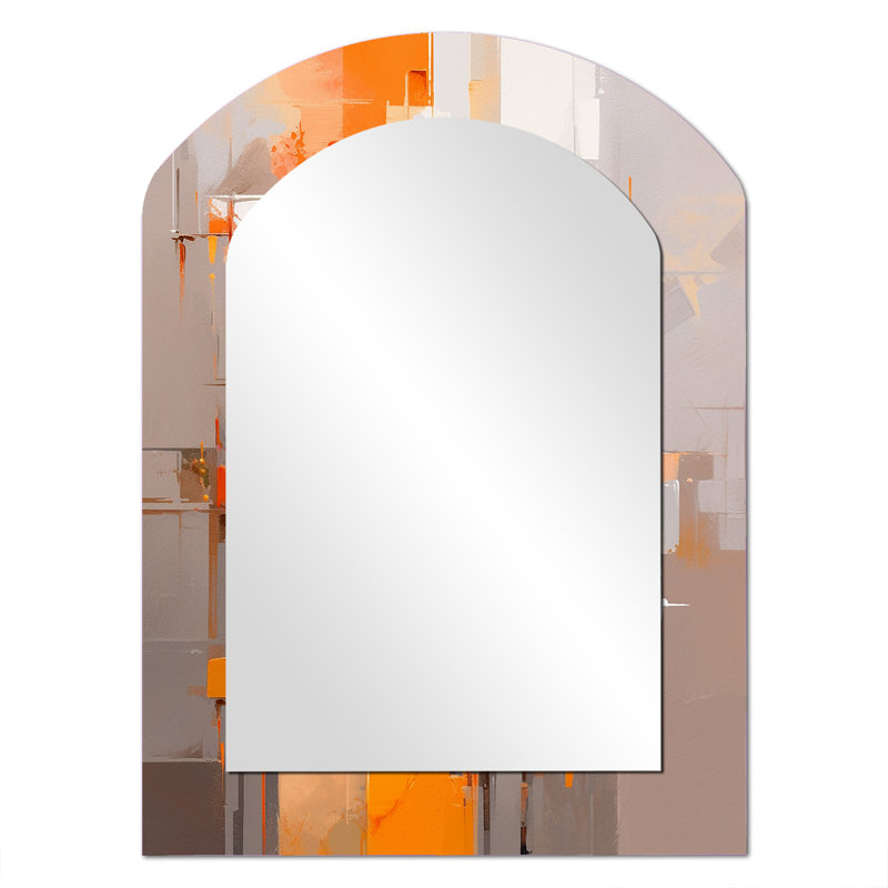 Orange Brown Shattered Realities - Cubism Asymmetrical Wall Mirror, Orange Arch Decorative Mirror, Printed Metal Art