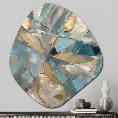 «Blue Gold», encre liquide translucide I - forme murale abstraite en forme de marbre, sculpture murale asymétrique en métal