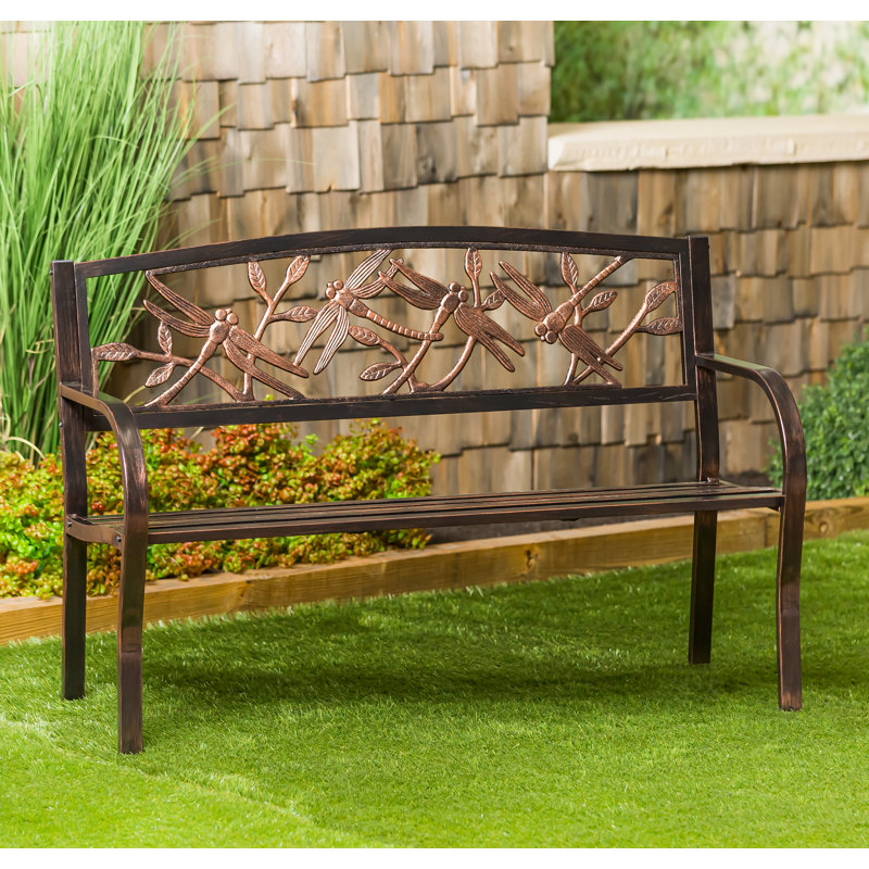 Bronze Dragonfly Design Cast-Iron Garden Bench