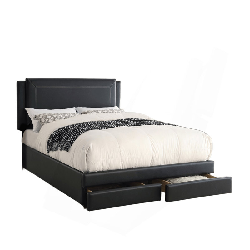 Ensemble de lit 1 pièce noir luxueux avec tiroirs de rangement FB Modern, Grand lit