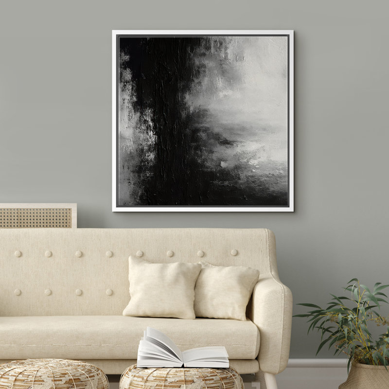 Framed Canvas Wall Art Abstract Print for Modern Decor, 16" H x 16" W, White