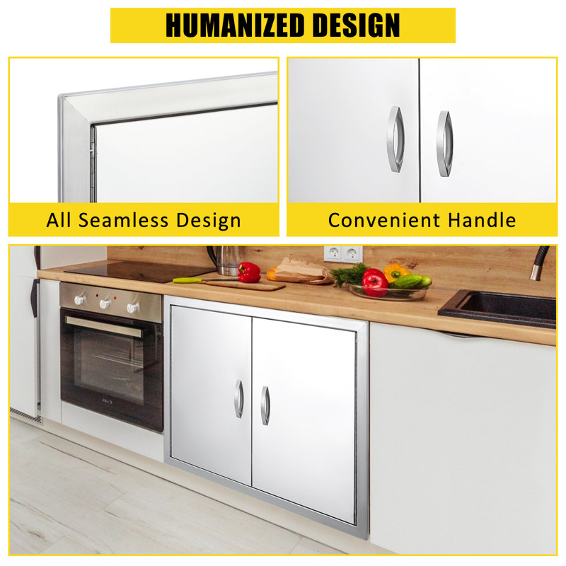 26W x 24H Inch Double Access Doors for Outdoor Kitchen, High-quality Stainless Steel Island Cabinet with Metal Handle & Vent, Weatherproof Metal Handle with air Outlet Plate Double door