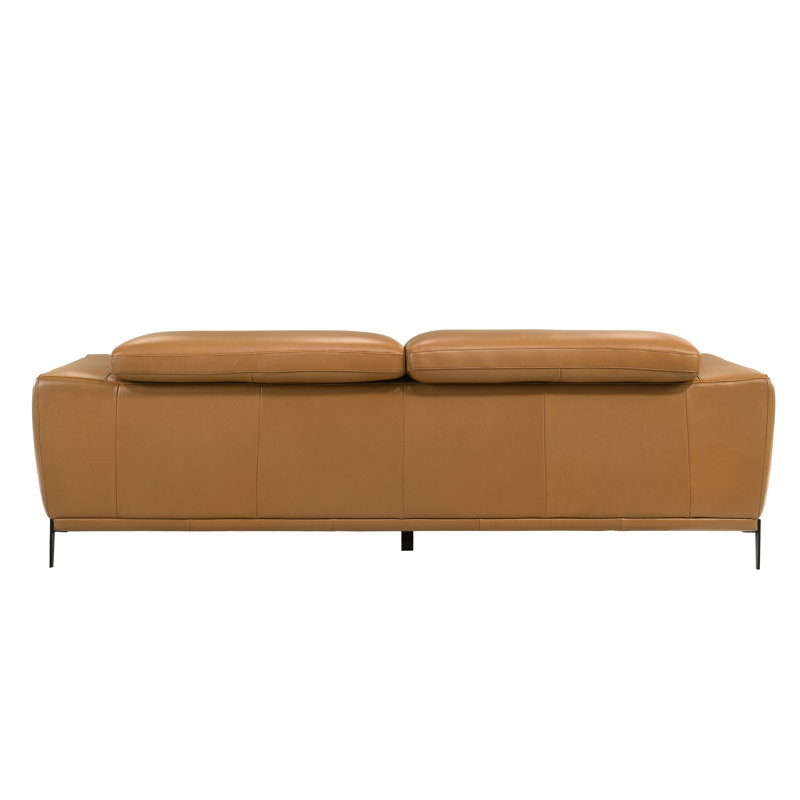 Canapé moderne en cuir argile avec appui-tête réglable et pieds en métal pour le salon, 34.65" H x 86.6" W