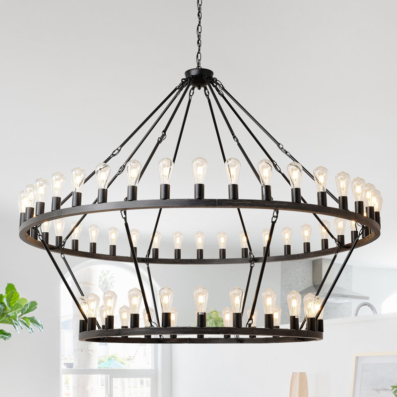 Lustre noir 59 po , H 49,61 po x l 59 po x P 59 po, Noir mat, 54 lumières