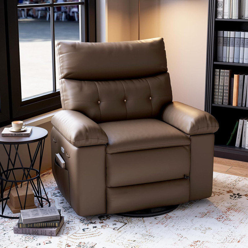 Electric Massage Recliner Chair with Heat - 360° Swivel Rocker PU Leather Lounge Sofa for Living Room/Bedroom, Tan