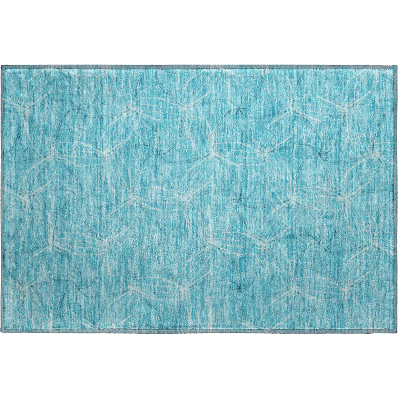Premium Machine Washable Prisco Aqua Rug, Rectangle 1'8" x 2'6"