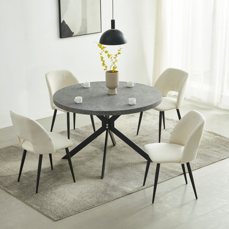 5-Piece 47.2" Round Dining Table And 4 Upholstered Dining Chairs For Kitchen, Dining Room, Living Room