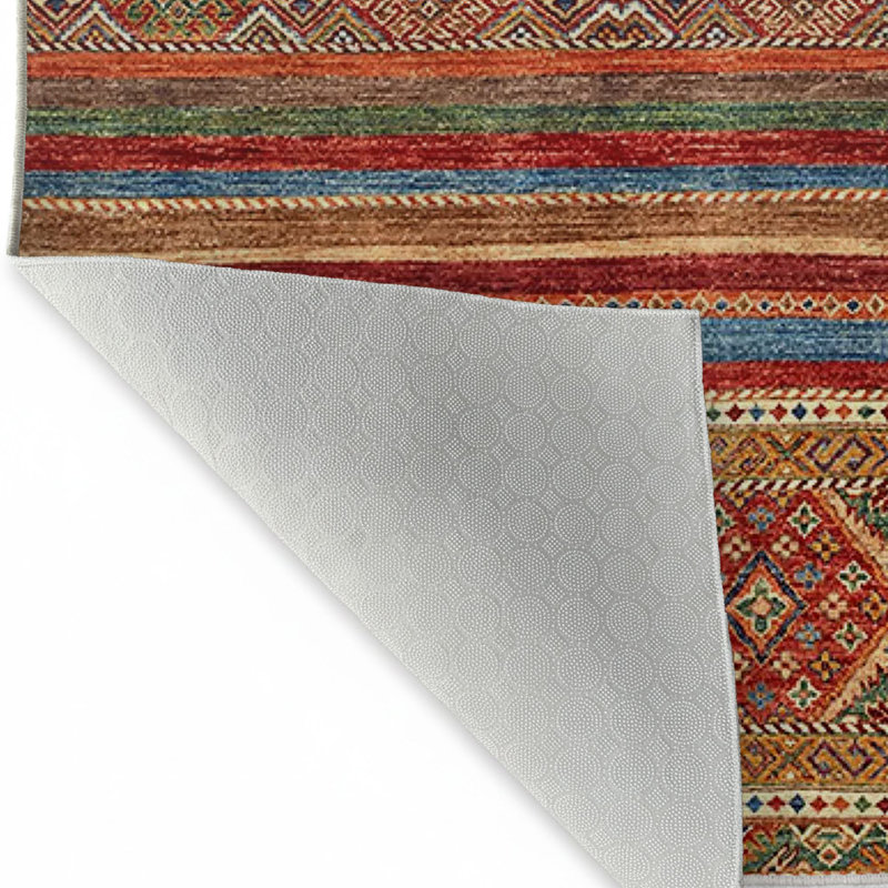 Luxurious Cotton Area Rug, 5.9 x 9.2 Feet | 100% Cotton, 1200 Grams/Sq Meter, Pile Height: 0.4 Inches | Antibacterial, Non-Slip PVC Underside, Machine Washable | Elegant Cream, Red, Orange, Camel, & Blue Design for Living Rooms & Bedrooms