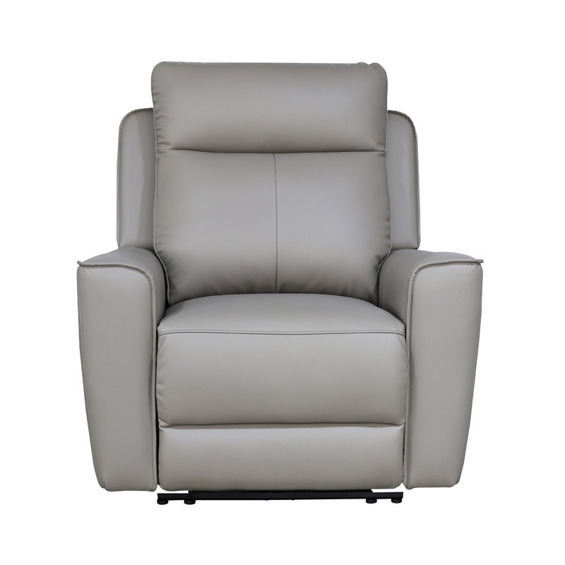 Real Leather Power Recliner with USB Charging, Elephant, 1