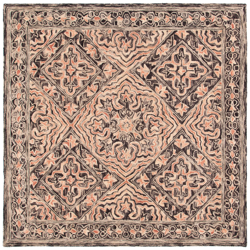 Tapis noir / rouge Rubalcava, Carré 6 pi