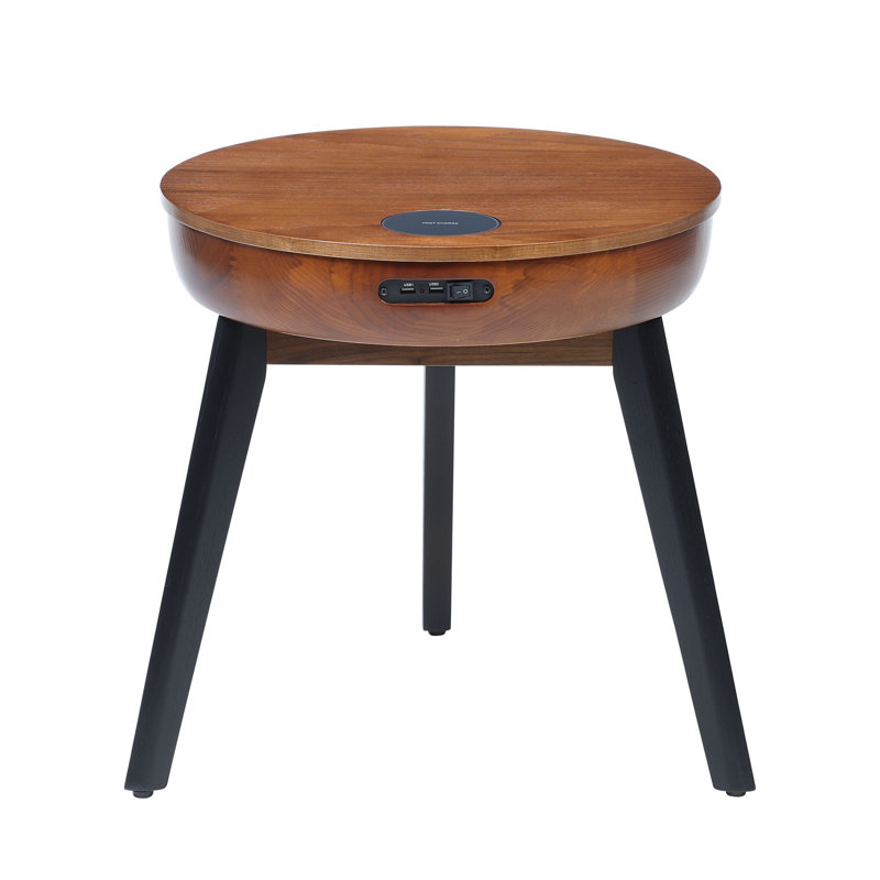 Yoakum End Table with Built-In Outlets, Walnut/Black