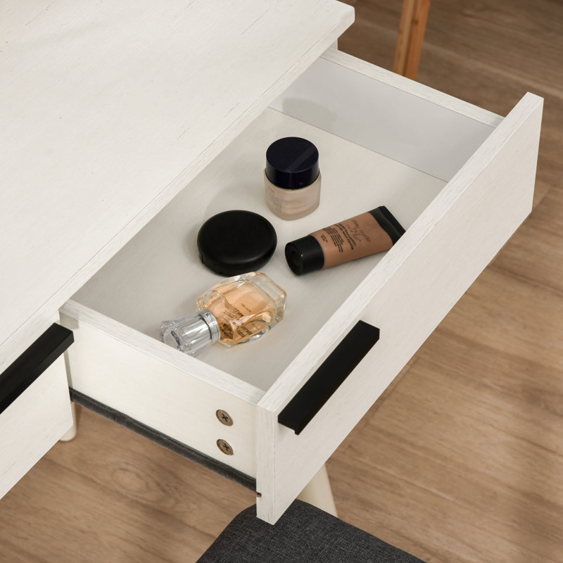 Amher Dressing Table with Mirror, White/Black