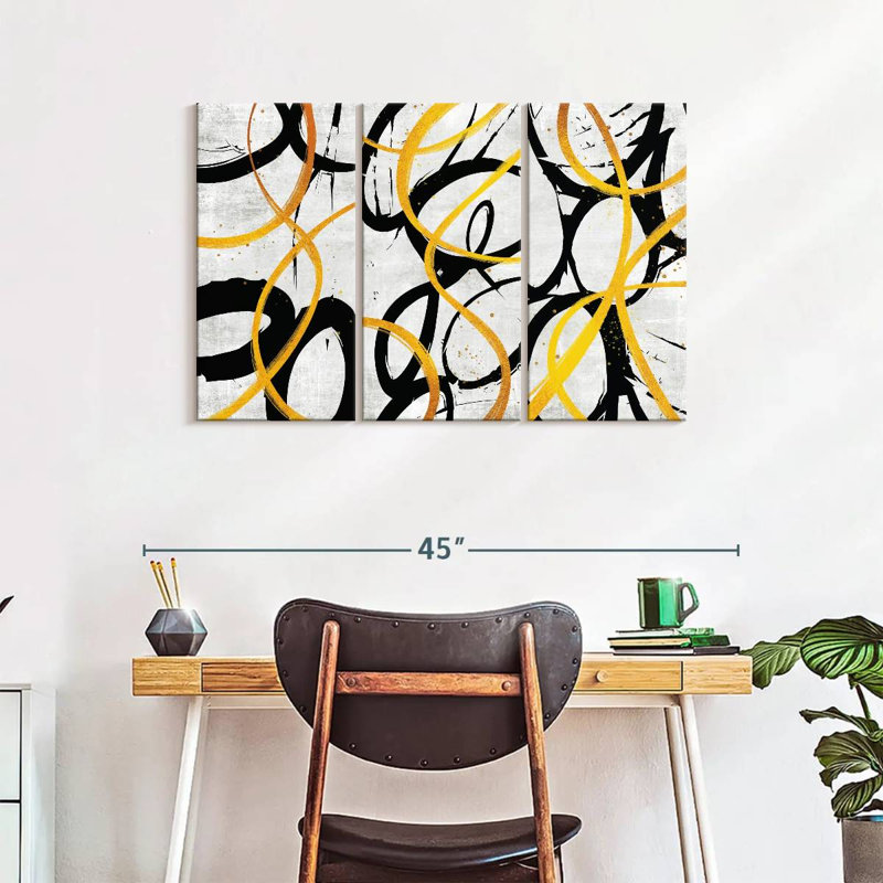 Impression sur toile multicolore noir et doré, H 24 po x l 38 po x P 1,25 po