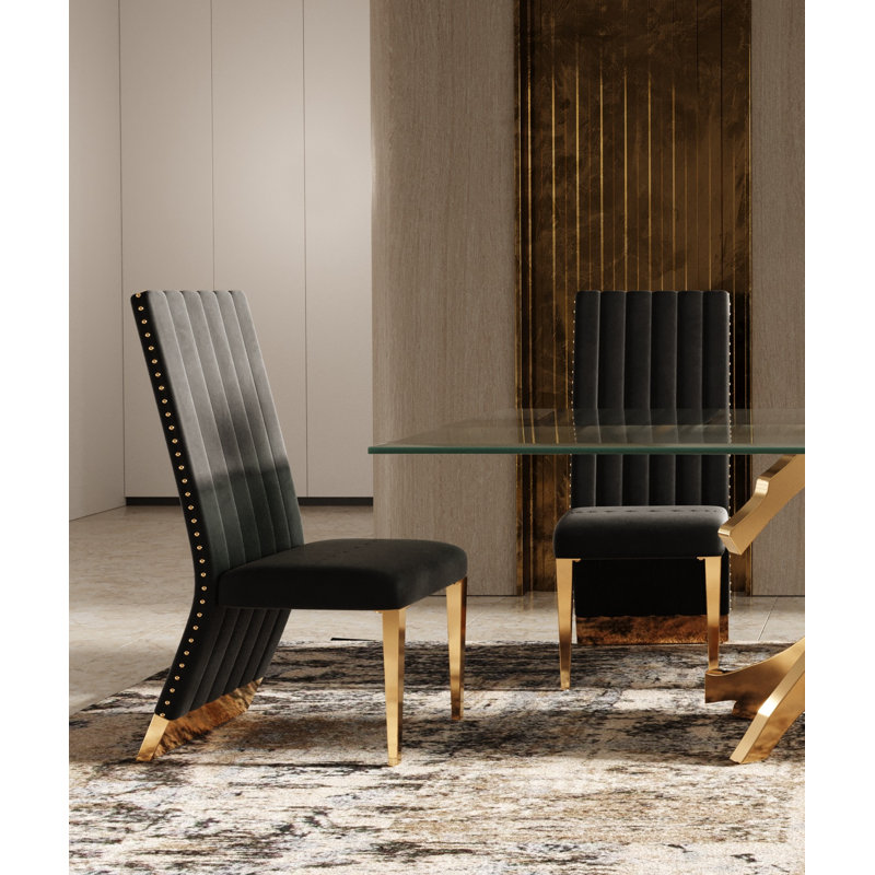 Rovala Velvet Side Chair, Black