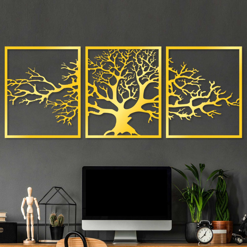 Accessoire mural décoratif en métal, Doré, H 23,6 po x l 19,3 po x P 0,6 po