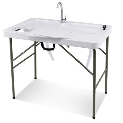 Arlmont & Co. Folding Fish Cleaning Table With 2 Built-in Sinks & 360°rotatable Faucet