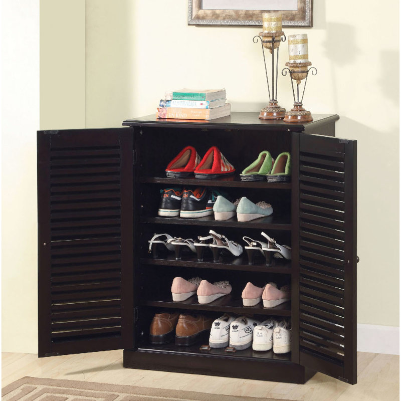 Range-chaussures avec 5 tablettes, portes design pour l'esthétique et la ventilation, réglable en bois massif, profondeur de 30 po, largeur de 15 po, mouvement d'air à 34,5 po