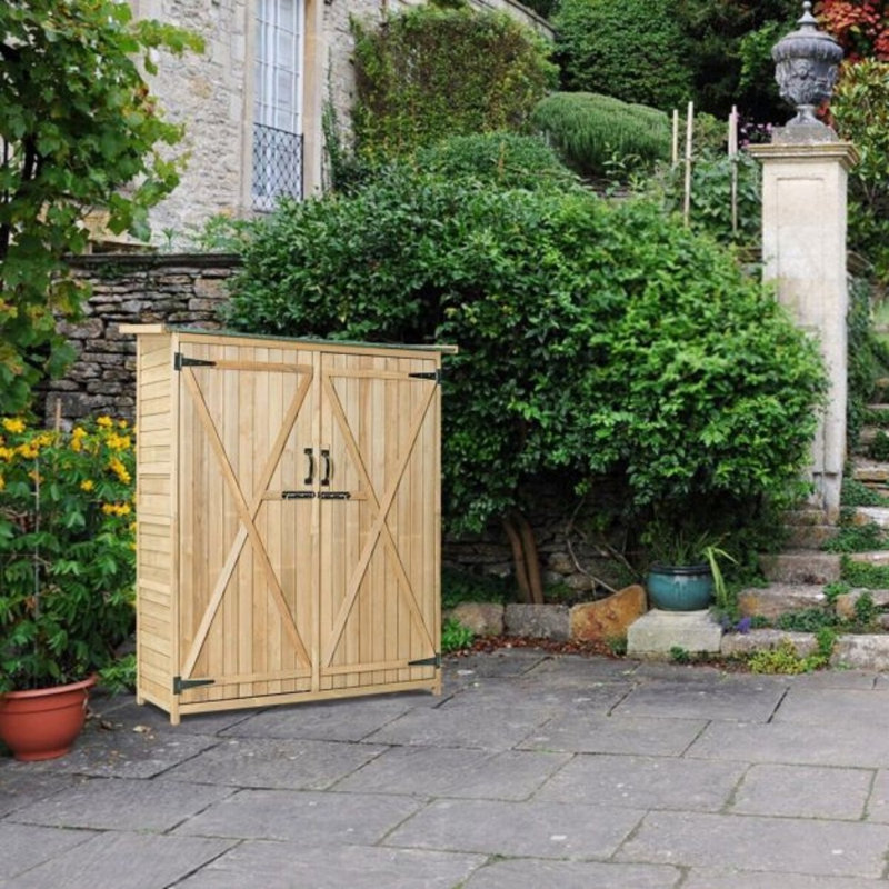 Wooden Storage Shed Garden Patio Tool Cabinet W/ Lockable Doors 140 X 50 X 161Cm