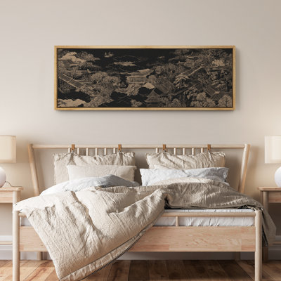 Vintage Chinese Forest Landscape Nature Minimalist Modern Abstract Panoramic Horizontal Wall Decor